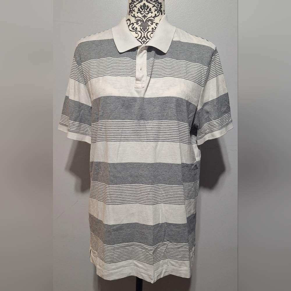 Lrg Banana Republic White and Gray Striped Polo Shirt